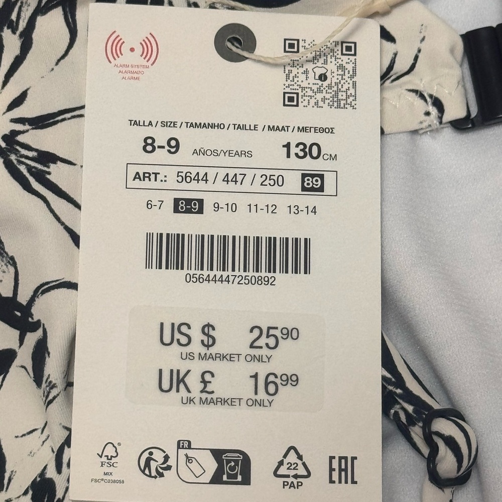 Zara Black & White Tropical Print Off Shoulder One-Piece Swimsuit Size 8-9 NWT - Picture 5 of 5
